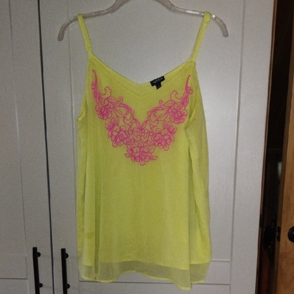 torrid Yellow Camisole with Pink Floral Embroidery